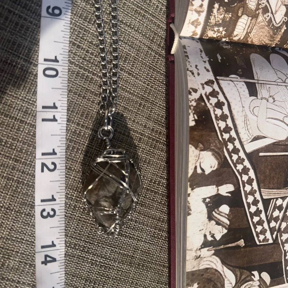 Sunset Pink & Orange Labradorite Stainless Steel Wire Wrapped Pendant Necklace - Picture 3 of 4